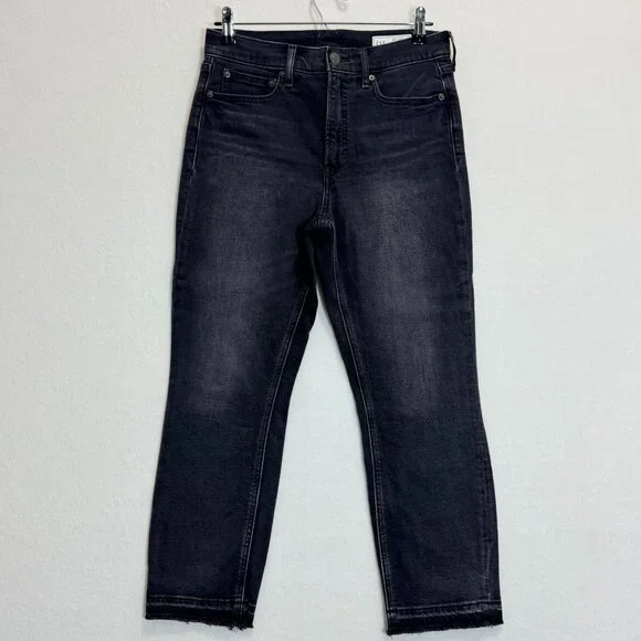 Gap Vintage Slim High Rise Black Denim Jeans Frayed Hem Womens Size 29 Petite - Picture 2 of 13